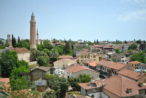 Aerial view of Kaleici, Antalya's old town — a UNESCO-recognised historic district that UK dental patients can explore during their treatment stay